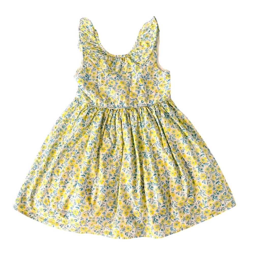 Tommy Bahama Girls Floral Dress Size 5 Yellow Blue Cotton Ruffle Easter Spring